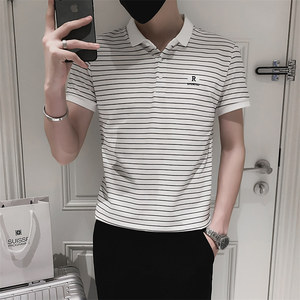 夏季男士条纹翻领Polo衫时尚休闲短袖修身T恤C203-8806-P58控78图片