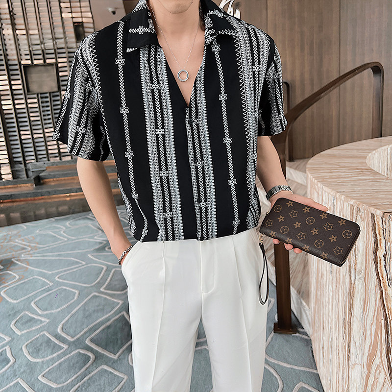 2026夏季薄款短袖上衣轻熟风高品质抖音男士花衬衣C203-8810-P58，男装T恤，电商C208