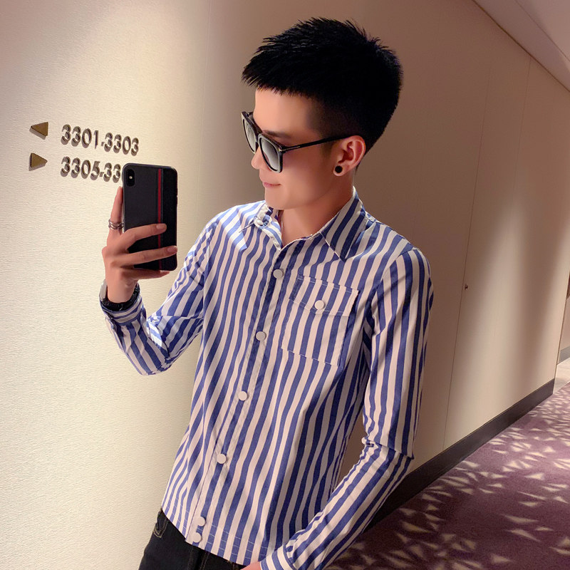 春秋季男士条纹印花衬衫时尚休闲修身型衬衣C203-1003-P55，男装衬衫，电商C208