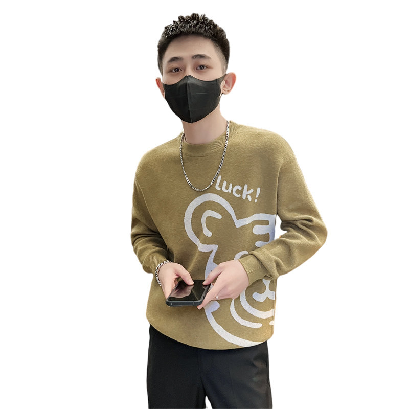 精神小伙秋冬季男士修身针织衫小熊提花休闲毛衣男C203-8844-P58,男装针织衫/毛衣,电商C208