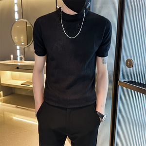 社会小伙夏季圆领t恤男士短袖冰丝体恤纯色针织衫C203-8869-特P48图片