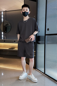 夏季纯色短袖t恤休闲五分裤套装2025新款宽松两件套C208-8882-P88图片