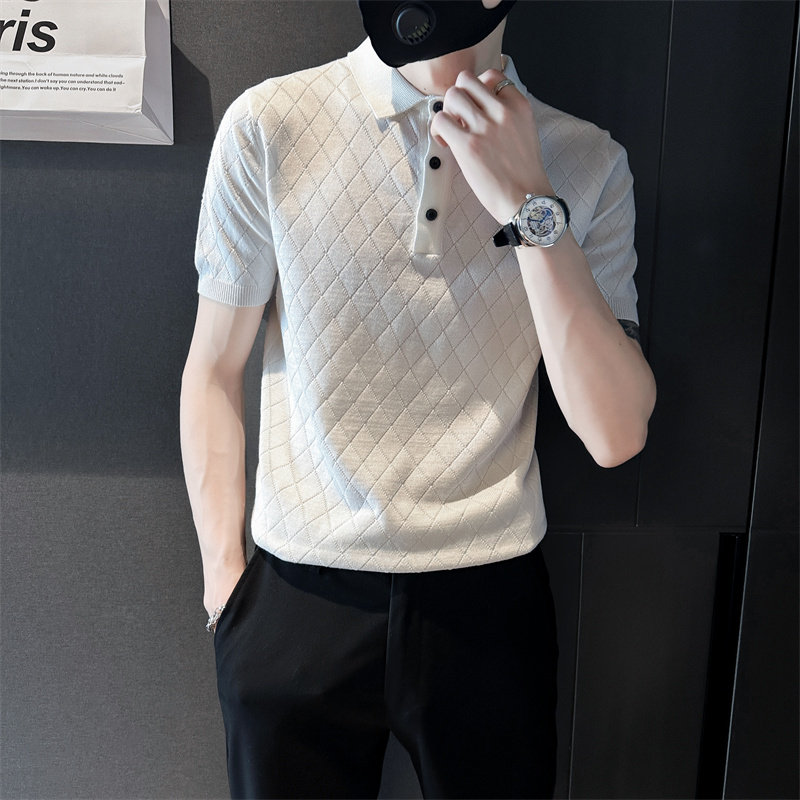 社会小伙夏季男士短袖t恤纯色修身潮流翻领polo衫C203-8868-特P48图片