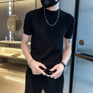 社会小伙夏季圆领t恤男士短袖冰丝体恤纯色针织衫C203-8869-特P48图片