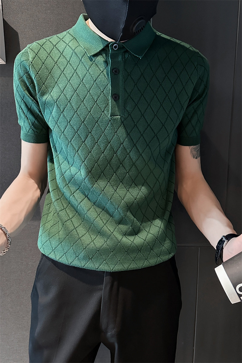 精神小伙夏季男士短袖t恤纯色修身绿色翻领polo衫C203-8868-特P48,男装T恤,电商C208