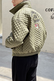 绿色格子羽绒棉服男士立领刺绣飞行服秋冬季潮牌短款外套男1066，男装棉衣，电商C208