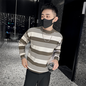 社会小伙秋冬男士条纹针织衫圆领套头修身打底毛衣C203-8845-P68图片