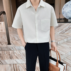夏季男士纯色短袖衬衫轻熟风高品质抖音直播格子上衣C203-8817P58，男装T恤，电商C208