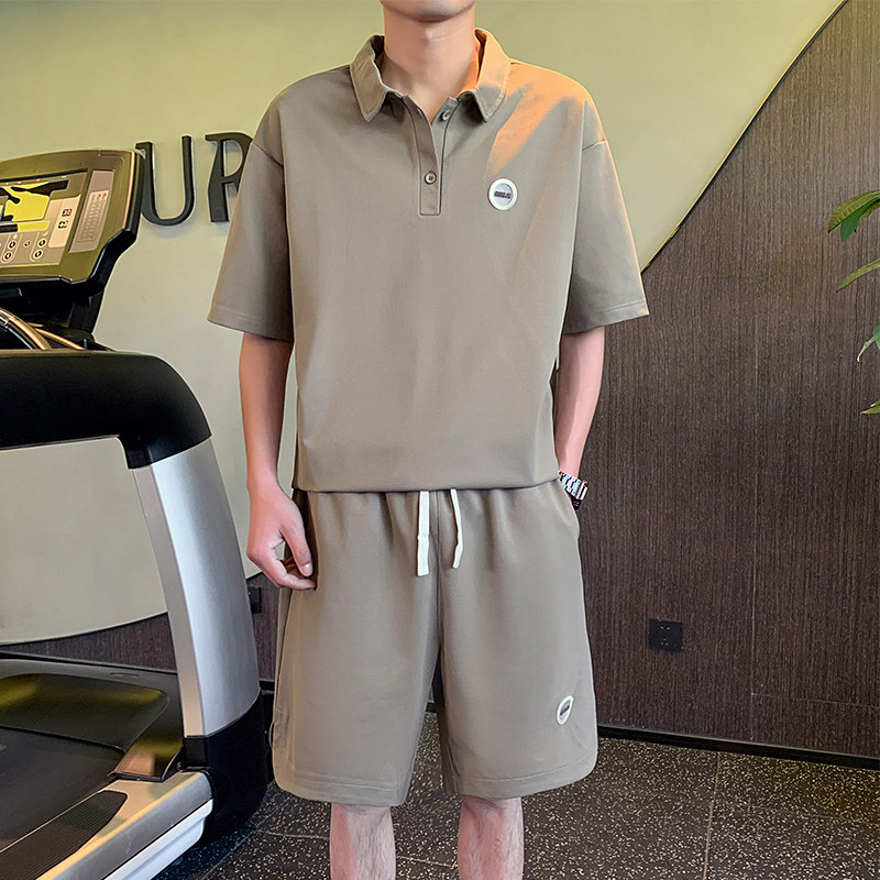 精神小伙夏季男士短袖翻领Polo衫2023潮牌短裤套装C208-8883-P88,男装牛仔裤,电商C208