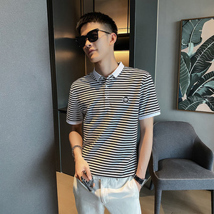 精神小伙夏季男士条纹短袖POLO衫青年翻领休闲上衣C203-5221-P48图片