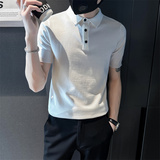 夏季男士修身纯色针织衫半袖黑色t恤翻领Polo衫C203-8866-特P48，男装T恤，电商C208