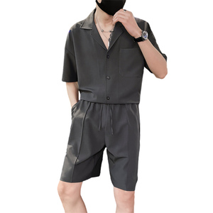 轻奢风夏季男士灰色套装短袖衬衫短裤两件套C208-8874-P88-控138图片