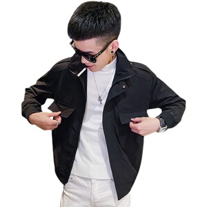 社会小伙春秋季男士立领工装夹克潮牌纯色外套C203-5072-P60控88图片