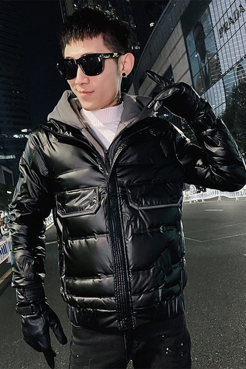 社会小伙冬季假两件连帽羽绒服修身外套男C203-5113R-特P178控248,男装羽绒服,电商C208