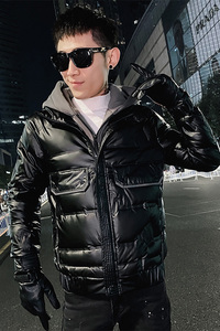 社会小伙冬季假两件连帽羽绒服修身外套男C203-5113R-特P178控248图片