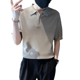 夏季男士新款短袖t恤V领拉链纯色针织衫翻领Polo衫C203-8867-P58，男装T恤，电商C208