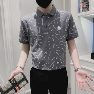 精神小伙夏季短袖印花翻领Polo衫时尚休闲薄款t恤男C203-5218-P48图片