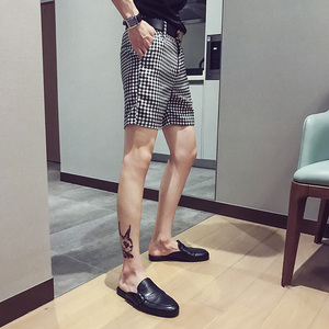 精神小伙夏季男士格子短裤潮牌系皮带直筒5分西裤男C203-602-P38图片