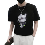 精神小伙夏季卡通印花短袖t恤青少年绿色圆领休闲体恤男C203-8822，男装T恤，电商C208