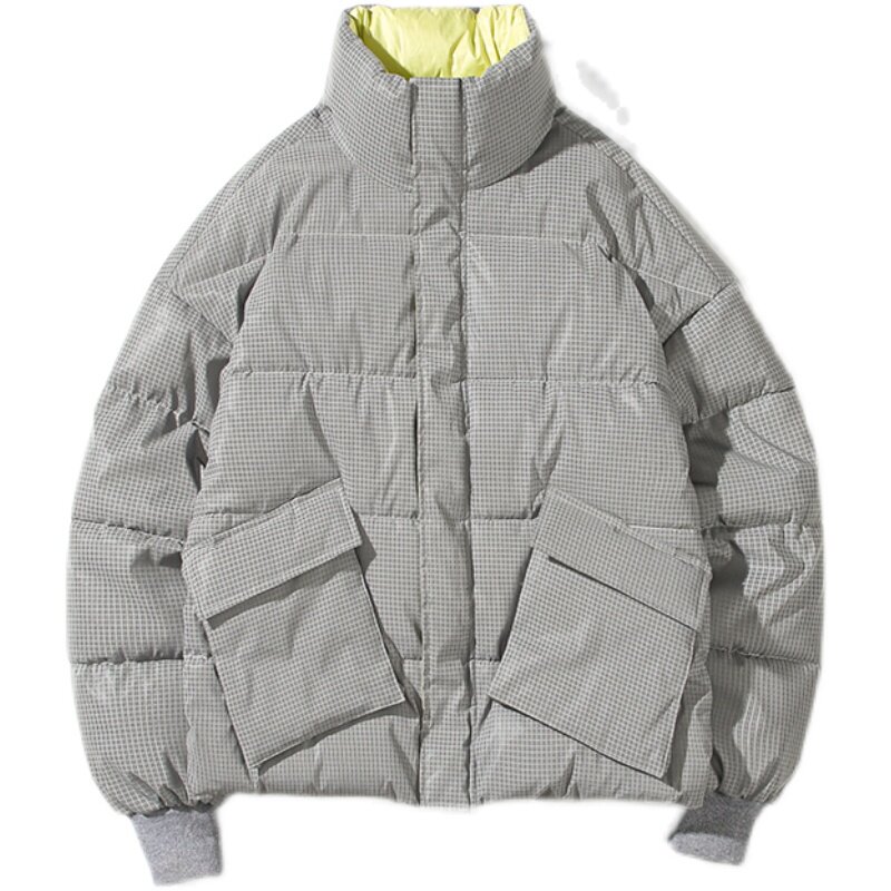 社会小伙冬季新款男士夜光棉衣千鸟格立领工装棉服C203-1039-P128,男装棉衣,电商C208