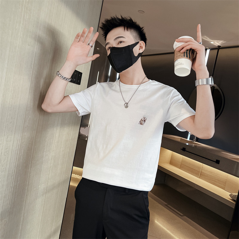 社会小伙夏季男士短袖T恤时尚休闲圆领印花体恤C203-8829-P38控58,男装T恤,电商C208