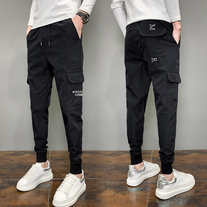 春秋季男士工装裤社会小伙修身刺绣潮牌九分裤C203-6629-P45控68图片