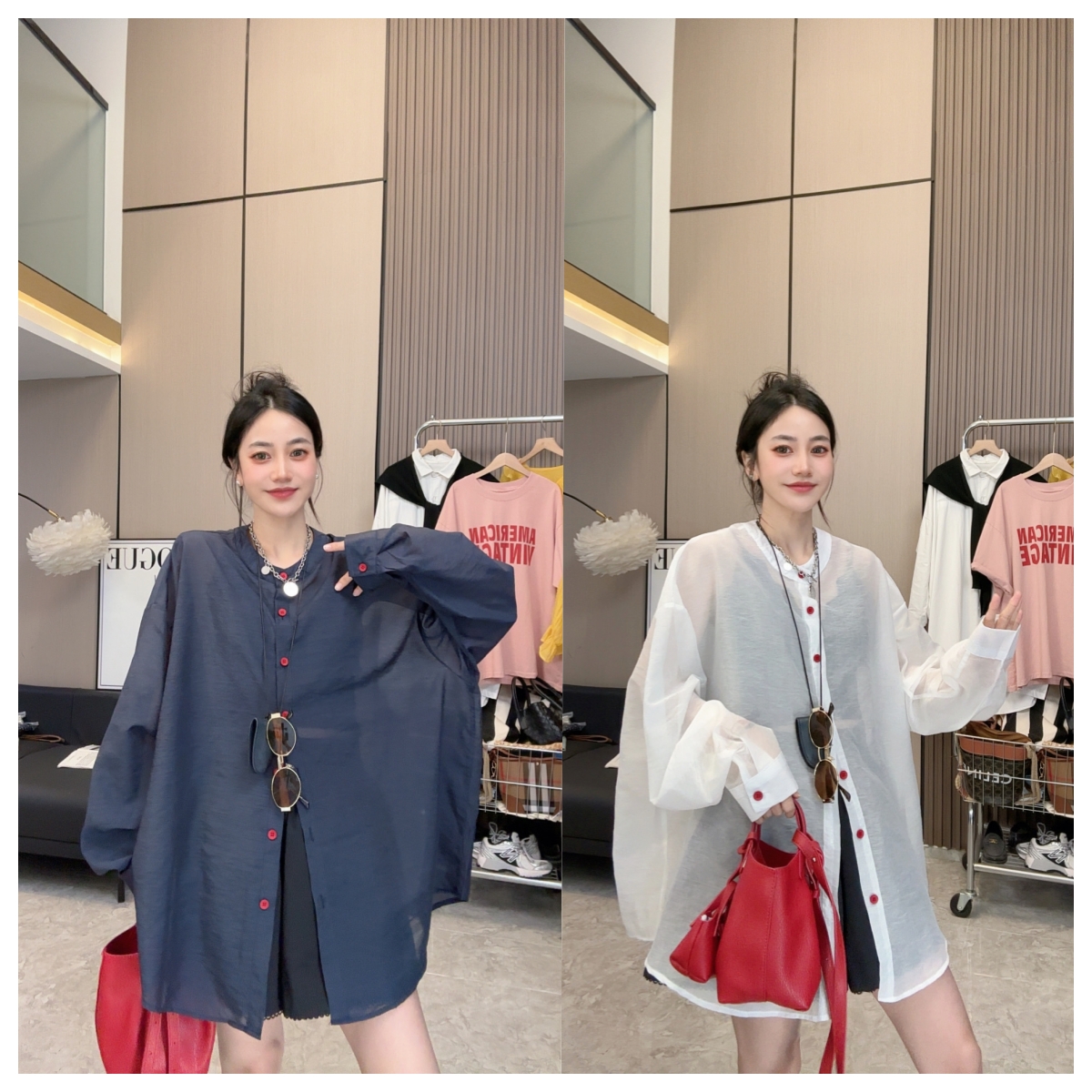 【匆匆那年】夏上新~时尚休闲慵懒风宽松中长款防晒衫上衣