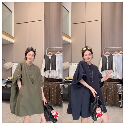 【夏日宣言】设计款~时尚简约欧货大版宽松中长款纯色百搭上衣