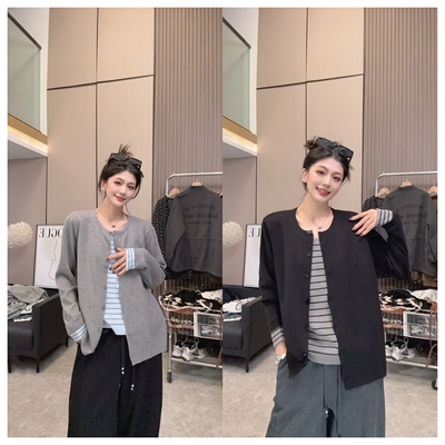 【如诗如画】气质休闲~时尚百搭松弛感针织长袖假两件毛衣