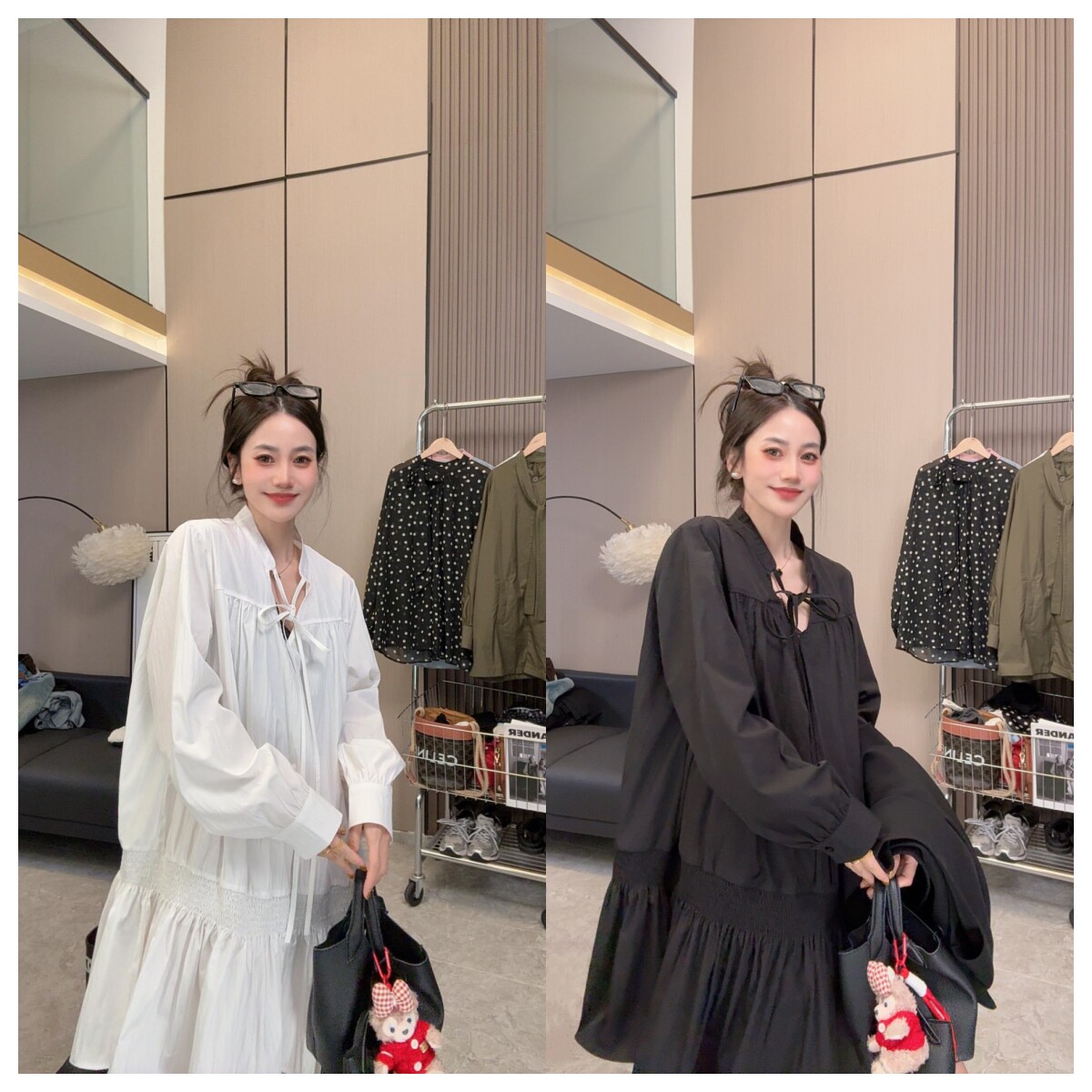 【元气上线】春款上新~设计款气质简约绑带宽松中长款长袖衬衫裙