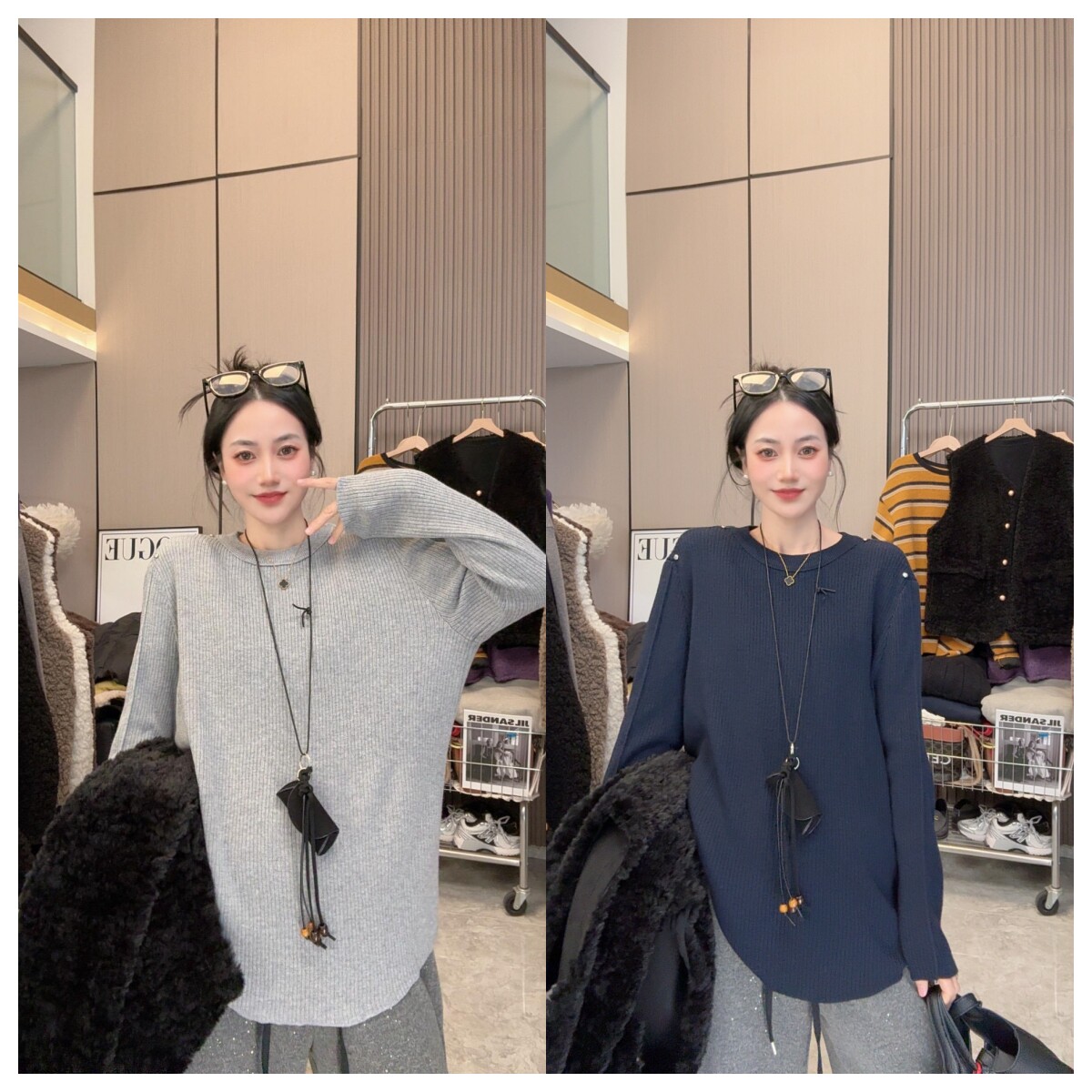 【个性穿搭】铆钉毛衣~设计款时尚气质圆领针织长袖毛衣