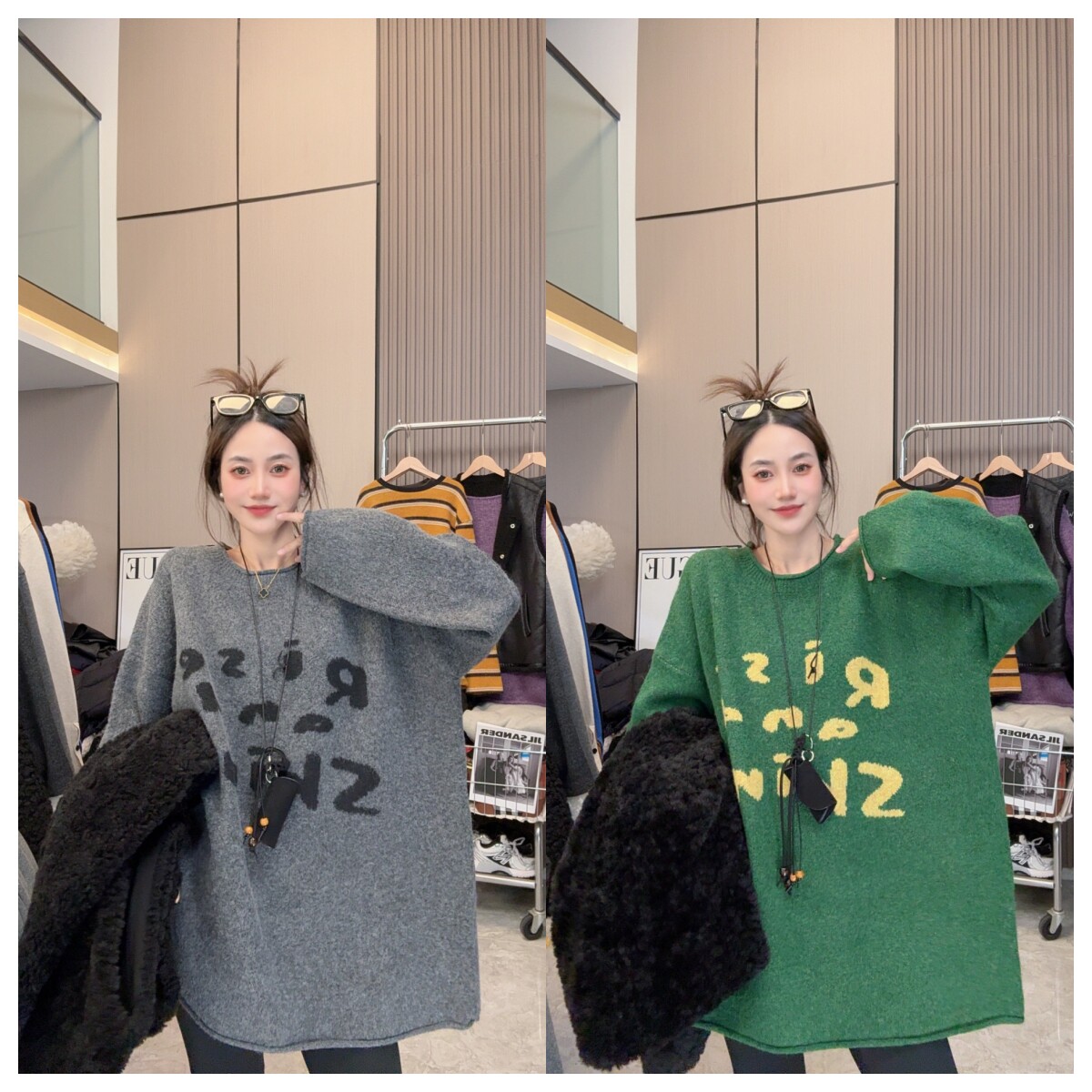 【冬日新贵】秋冬穿搭~圆领字母简约宽松显瘦中长款长袖毛衣