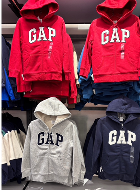 国内代购Gap男女童春秋新款logo仿羊羔绒拉链连帽卫衣儿童789866