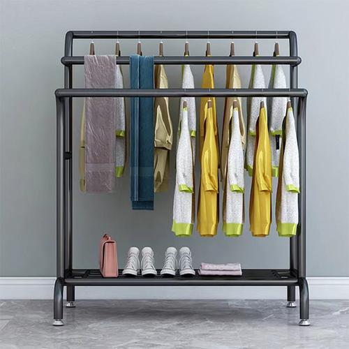 卧室落地挂衣架双杆黑色晾衣架