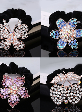 韩国盘发扎头发水钻饰品绒布圈丸子头发圈发饰发绳头花扎马尾头饰