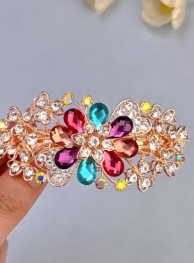 水钻弹簧夹新款发夹水钻花朵发卡后脑勺一字横夹花朵马尾夹发饰品