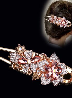 抓夹盘发后脑勺发卡发夹三齿夹大号抓夹水钻鸭嘴夹妈妈发饰夹子