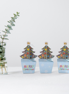 创意平安夜圣诞数造型礼品盒现货儿童卡通糖果礼物纸质空盒蓝色