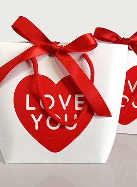 新款红色情人节简约蝴蝶结手提袋现货爱心大红购物活动手提纸袋子