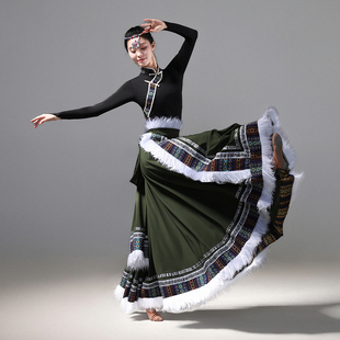 藏族渐变舞蹈演出服装 民族风艺考大摆裙表演服连衣裙藏 女2025新款