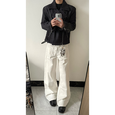 evekat白色反穿刺绣牛仔裤