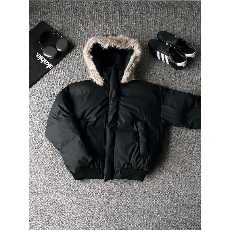 htonic可拆卸毛领棉服男加厚冬季cleanfit短款棉衣高级感保暖棉袄