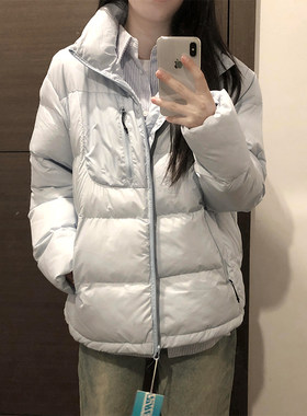 奶蓝色多口袋立领棉服男