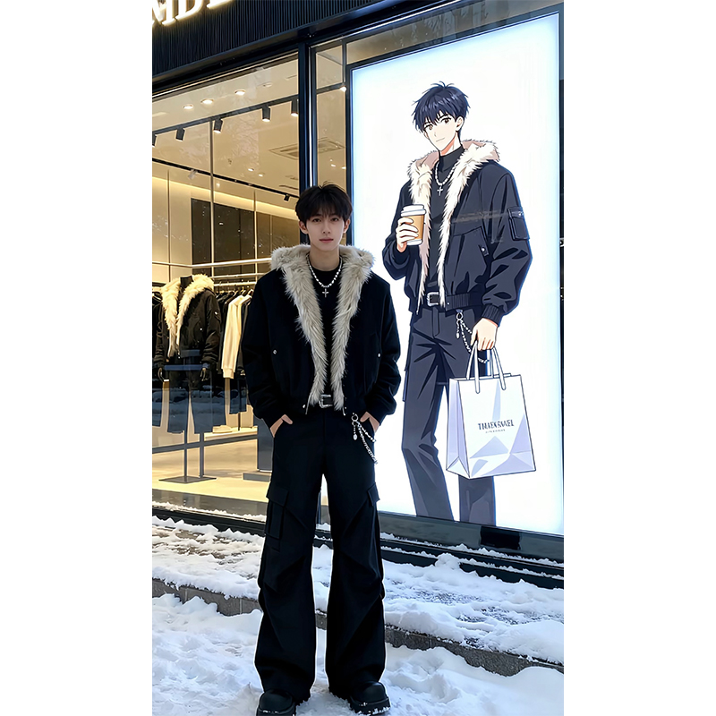 美式座山雕毛领棉服男款加厚冬季cleanfit连帽棉衣高级感痞帅棉袄