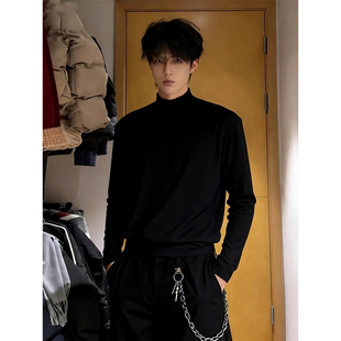 半高领双面德绒打底衫男款可外穿小领口保暖t恤长袖配大衣的内搭