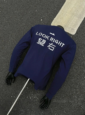 syssr望左望右长袖t恤男春秋季国潮小领口健身运动卫衣潮牌打底衫