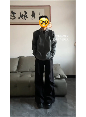 freezx褶皱西裤男直筒宽松cleanfit裤子垂感高级感痞帅微喇西装裤