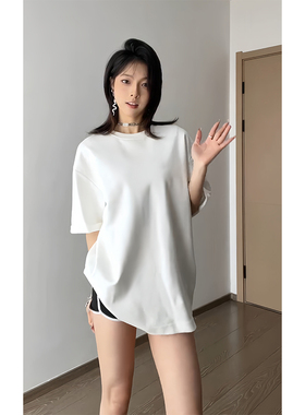 BFLC纯色重磅小领口正肩t恤男夏季cleanfit短袖慵懒风纯棉半截袖