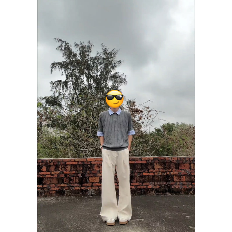 张凌赫人夫感穿搭假两件麻花纹polo衫短袖男款夏季高级感翻领t恤