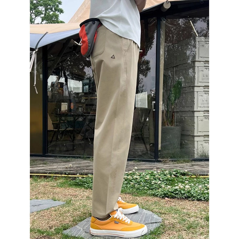 卡其色软壳冲锋裤男款夏季薄款三角标工装裤子速干户外锥形休闲裤